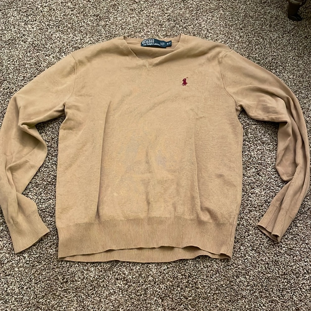 Polo Ralph Lauren mens brown sweater casual classic 100% Pima cotton soft small